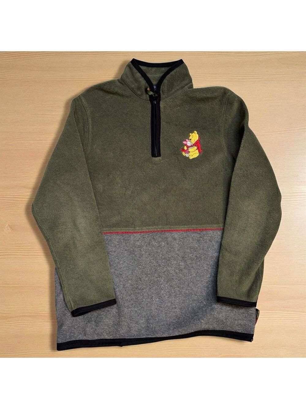 Vintage Winnie The Pooh Fleece Sweater Green 1/4 Zip Embroidered Men's Small